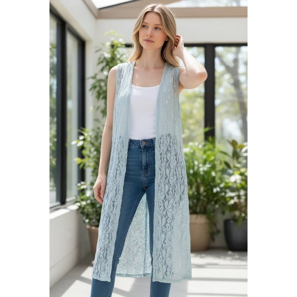 LuLaRoe‎ Joy Lace Cardigan Vest Duster Sea Green Fairy Cottage Boho Feminine L